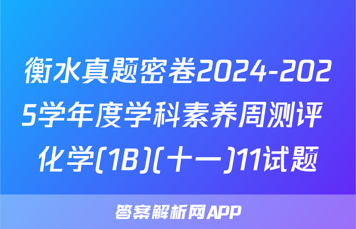 衡水真题密卷2024-2025学年度学科素养周测评 化学(1B)(十一)11试题