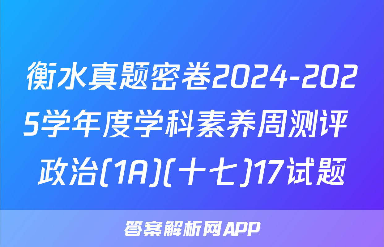 衡水真题密卷2024-2025学年度学科素养周测评 政治(1A)(十七)17试题