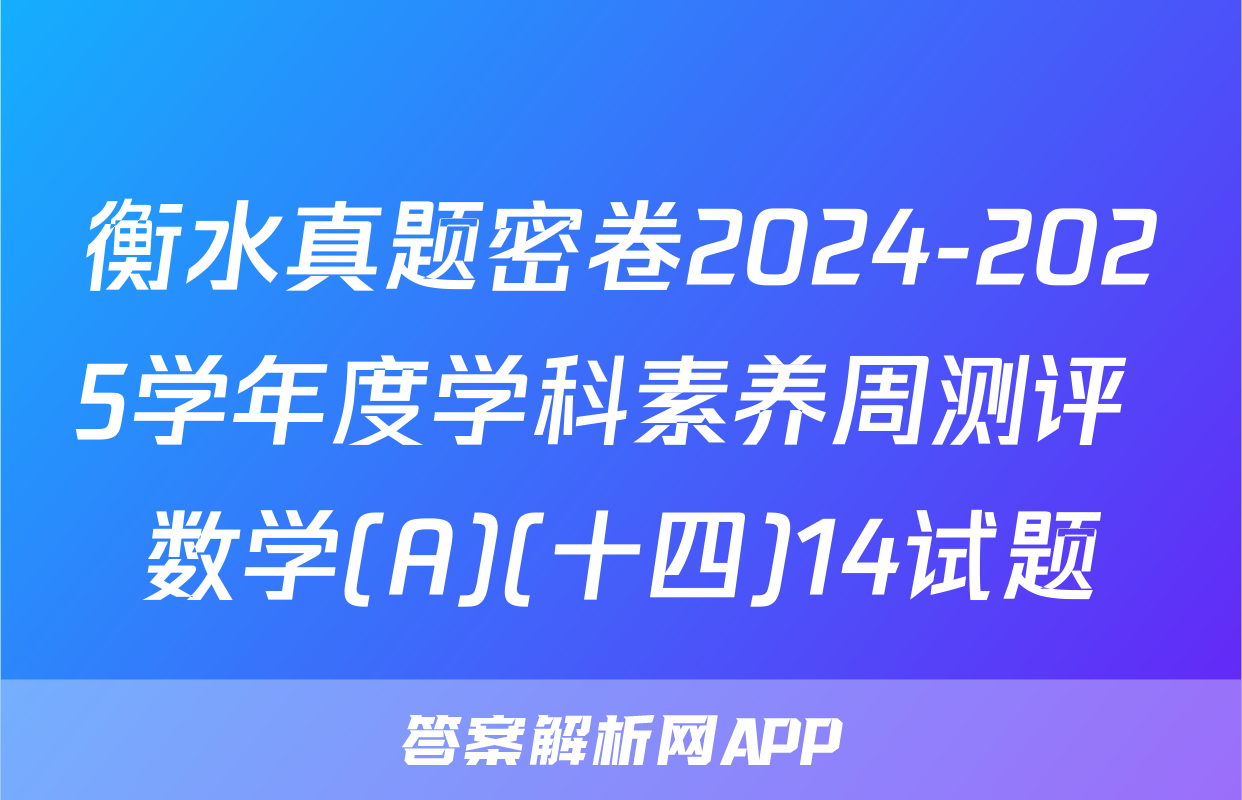 衡水真题密卷2024-2025学年度学科素养周测评 数学(A)(十四)14试题