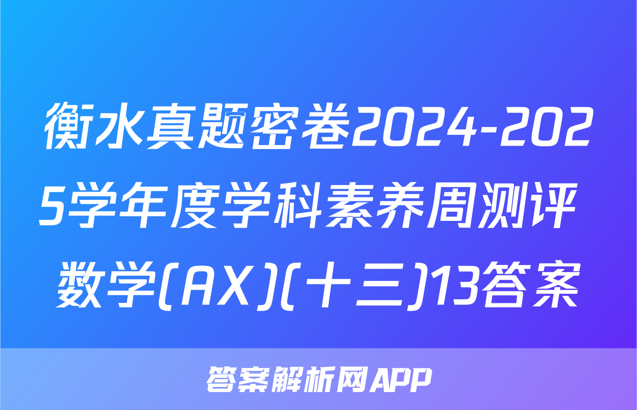 衡水真题密卷2024-2025学年度学科素养周测评 数学(AX)(十三)13答案