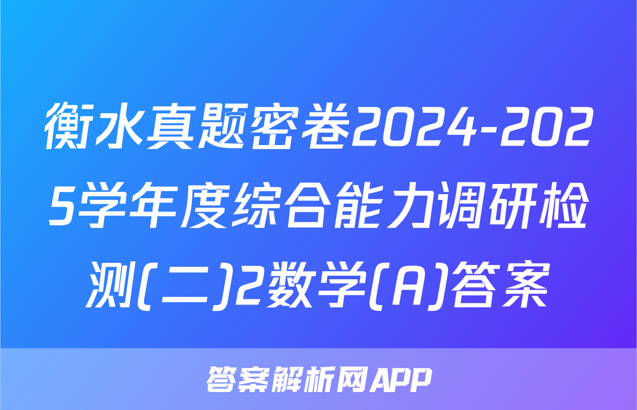 衡水真题密卷2024-2025学年度综合能力调研检测(二)2数学(A)答案