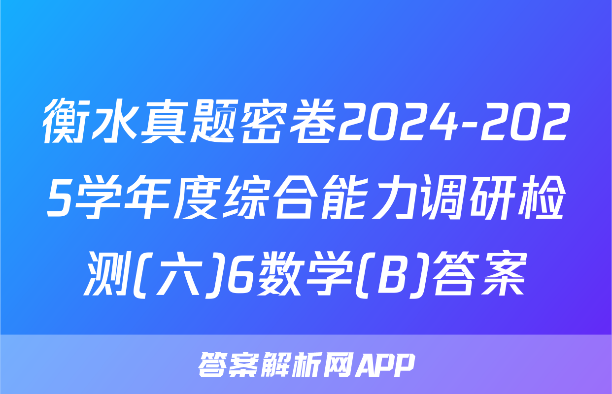 衡水真题密卷2024-2025学年度综合能力调研检测(六)6数学(B)答案