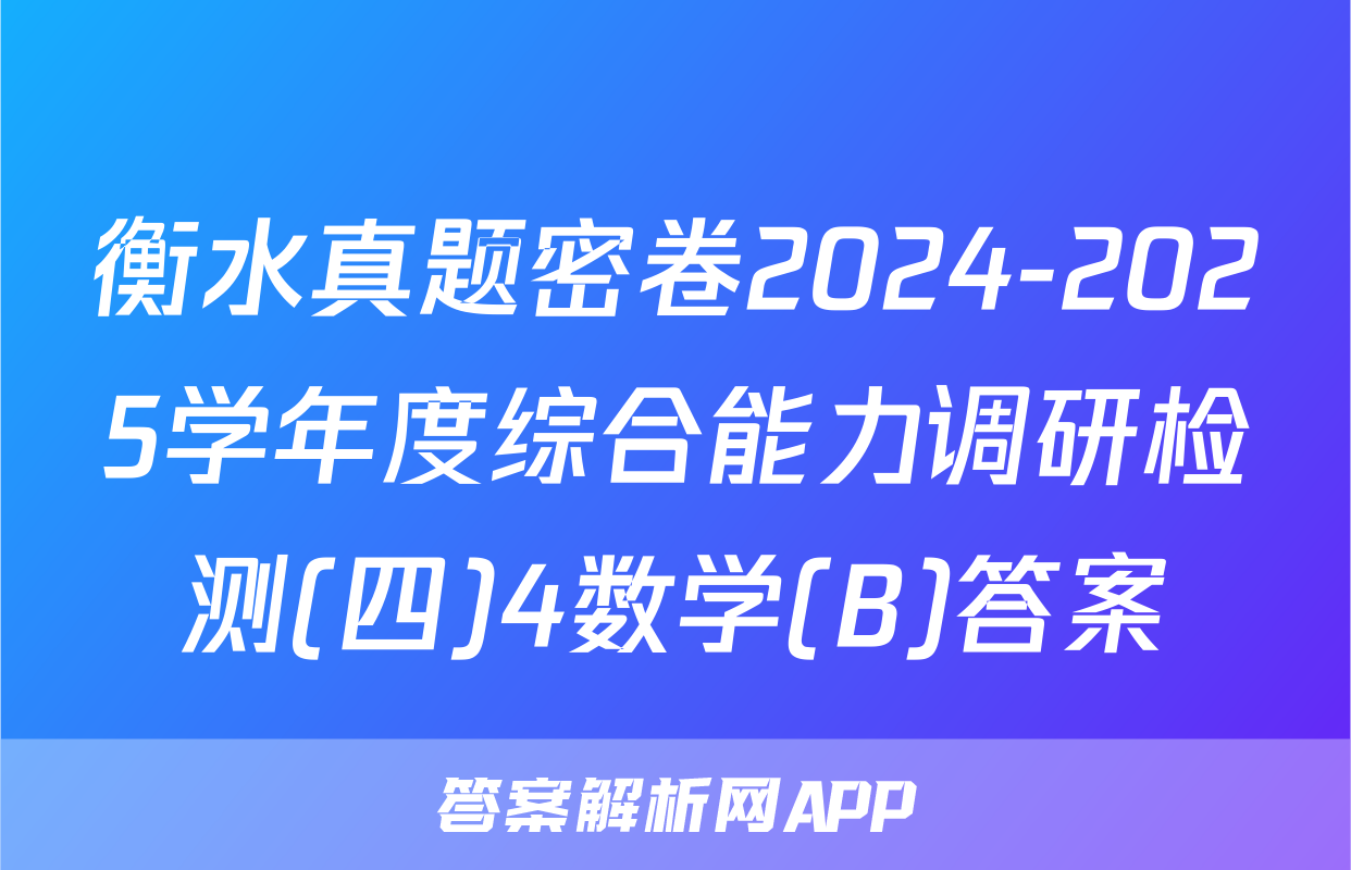 衡水真题密卷2024-2025学年度综合能力调研检测(四)4数学(B)答案