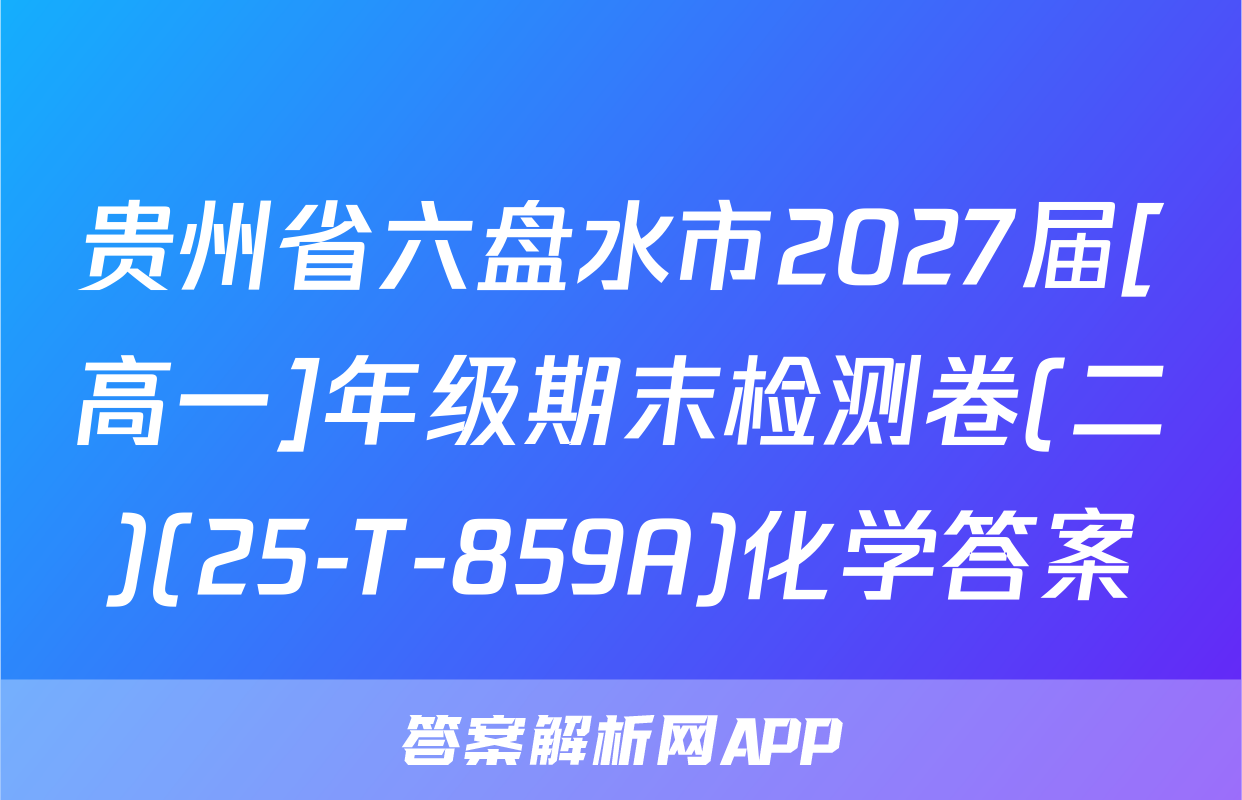 贵州省六盘水市2027届[高一]年级期末检测卷(二)(25-T-859A)化学答案