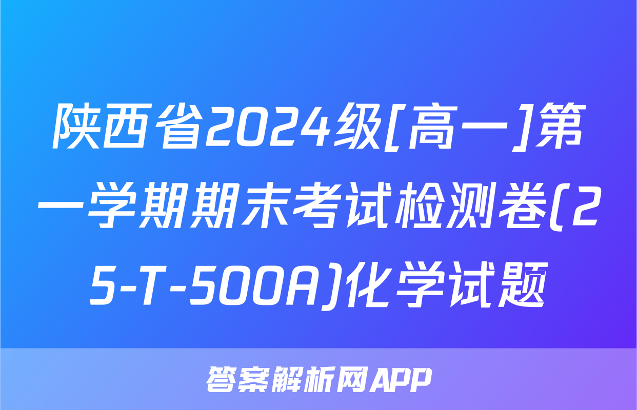陕西省2024级[高一]第一学期期末考试检测卷(25-T-500A)化学试题