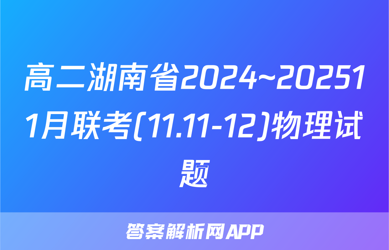 高二湖南省2024~202511月联考(11.11-12)物理试题
