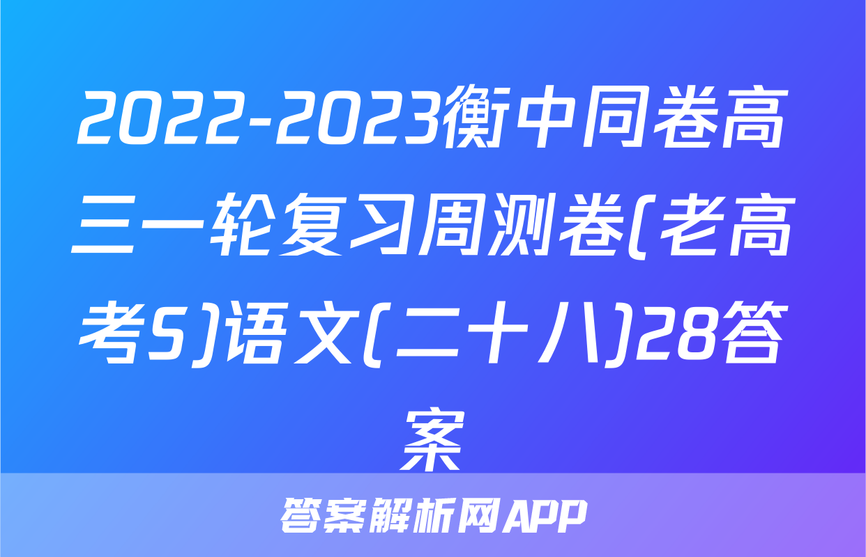 2022-2023衡中同卷高三一轮复习周测卷(老高考S)语文(二十八)28答案