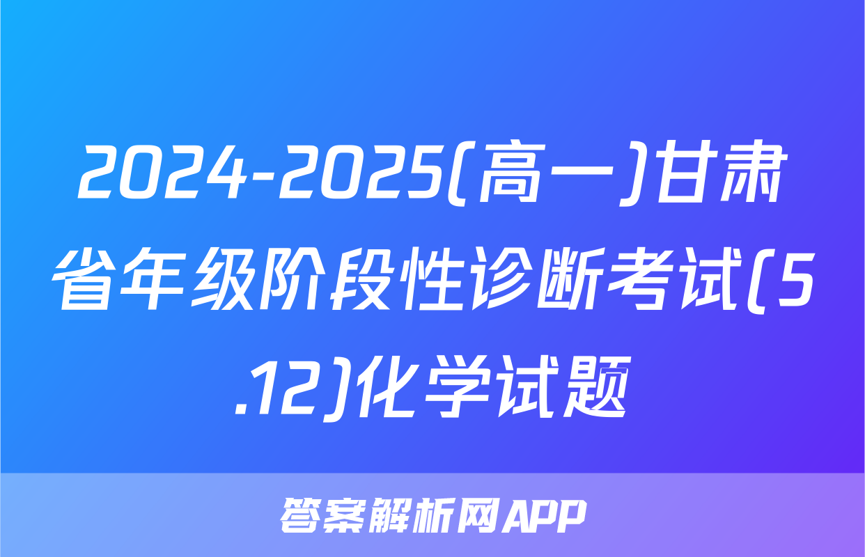 2024-2025(高一)甘肃省年级阶段性诊断考试(5.12)化学试题