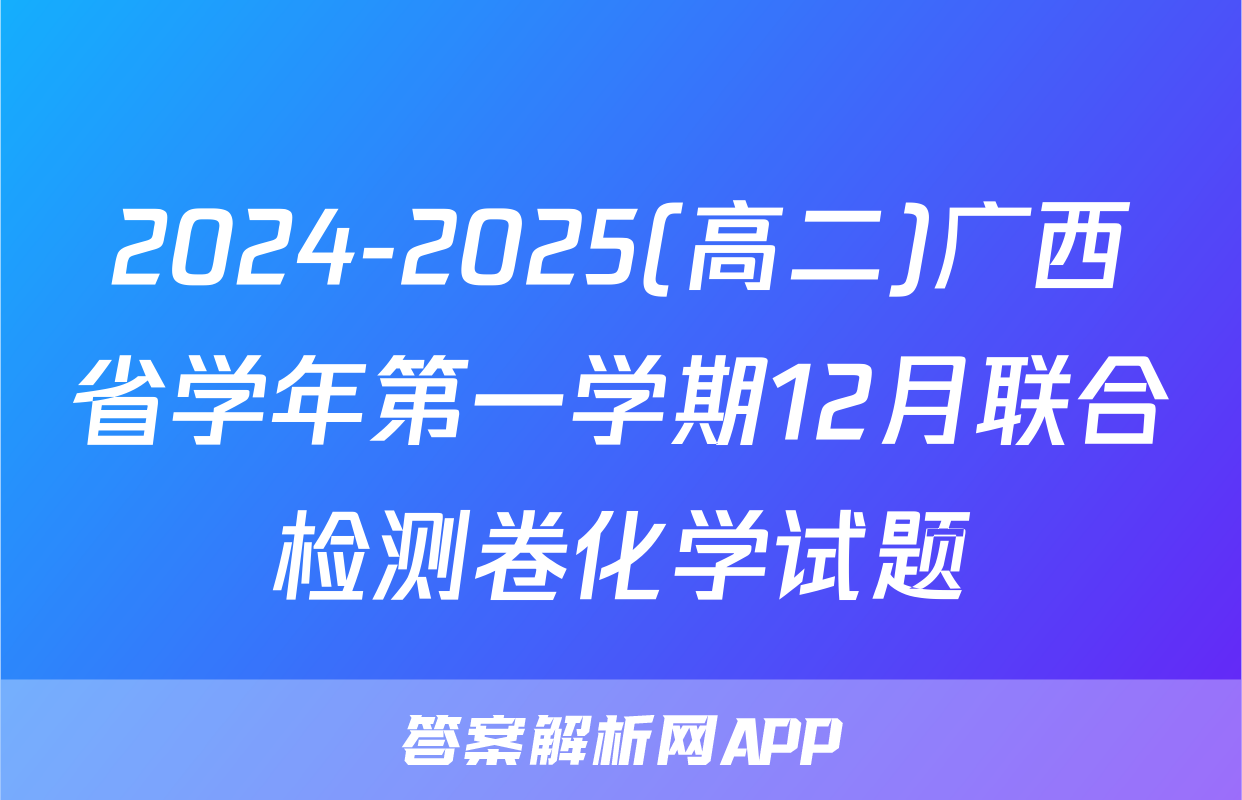 2024-2025(高二)广西省学年第一学期12月联合检测卷化学试题