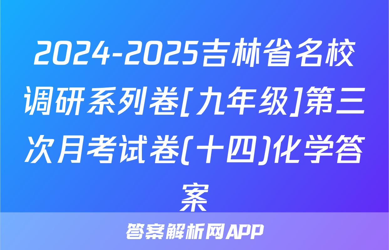 2024-2025吉林省名校调研系列卷[九年级]第三次月考试卷(十四)化学答案