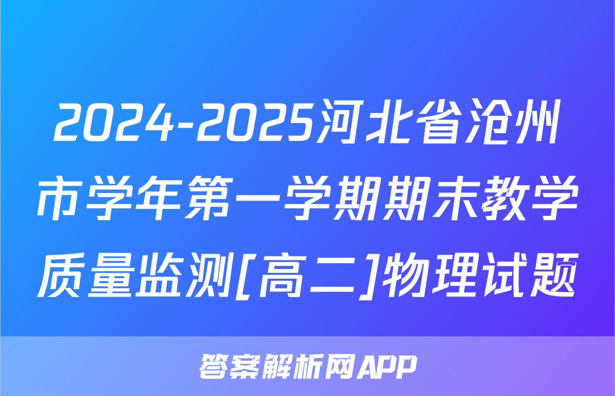 2024-2025河北省沧州市学年第一学期期末教学质量监测[高二]物理试题