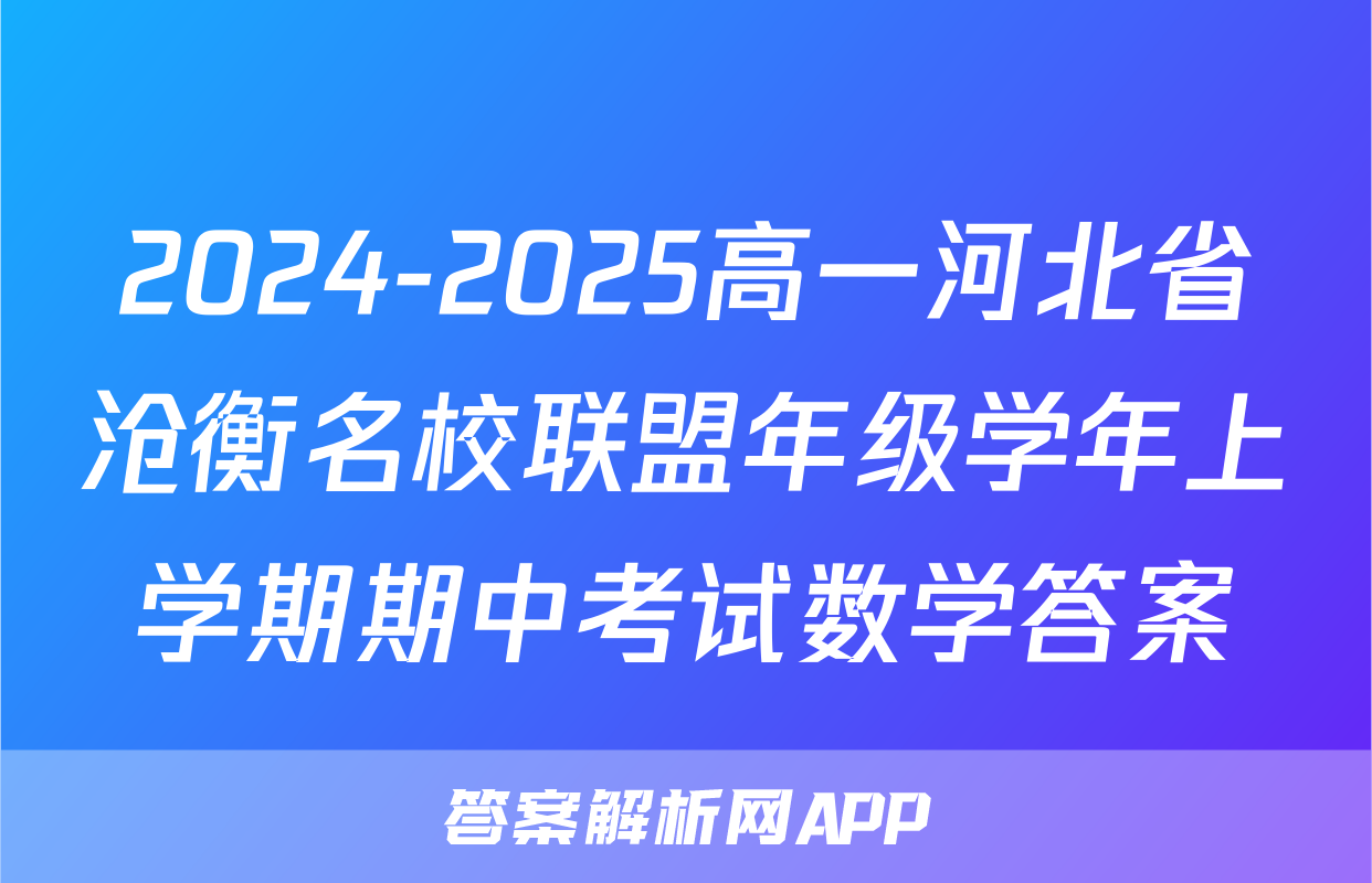 2024-2025高一河北省沧衡名校联盟年级学年上学期期中考试数学答案