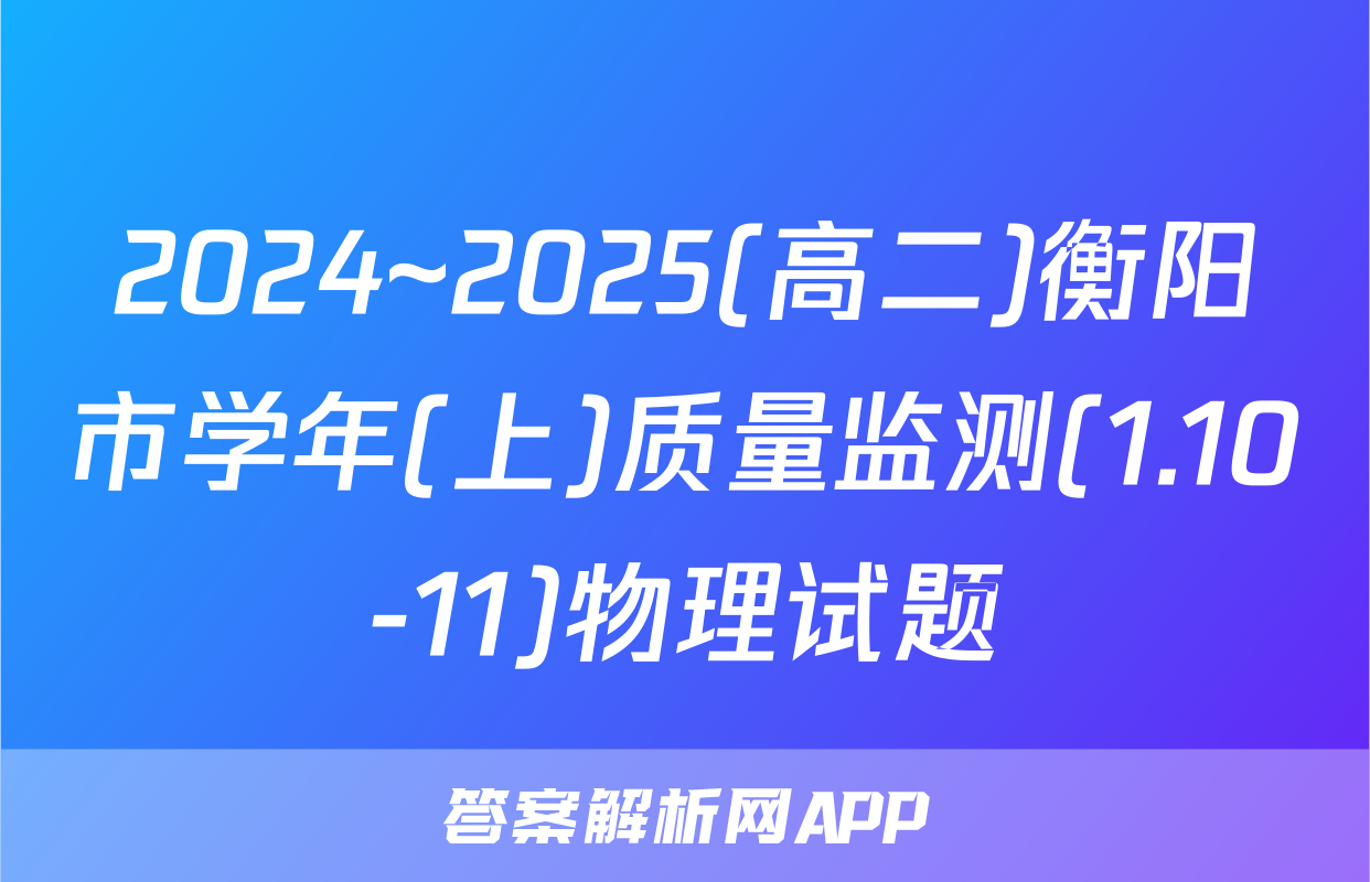 2024~2025(高二)衡阳市学年(上)质量监测(1.10-11)物理试题