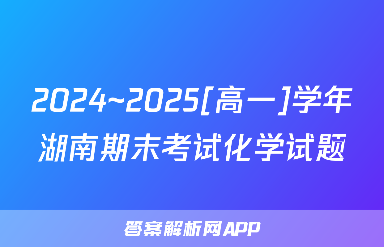 2024~2025[高一]学年湖南期末考试化学试题