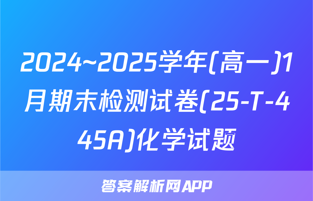 2024~2025学年(高一)1月期末检测试卷(25-T-445A)化学试题