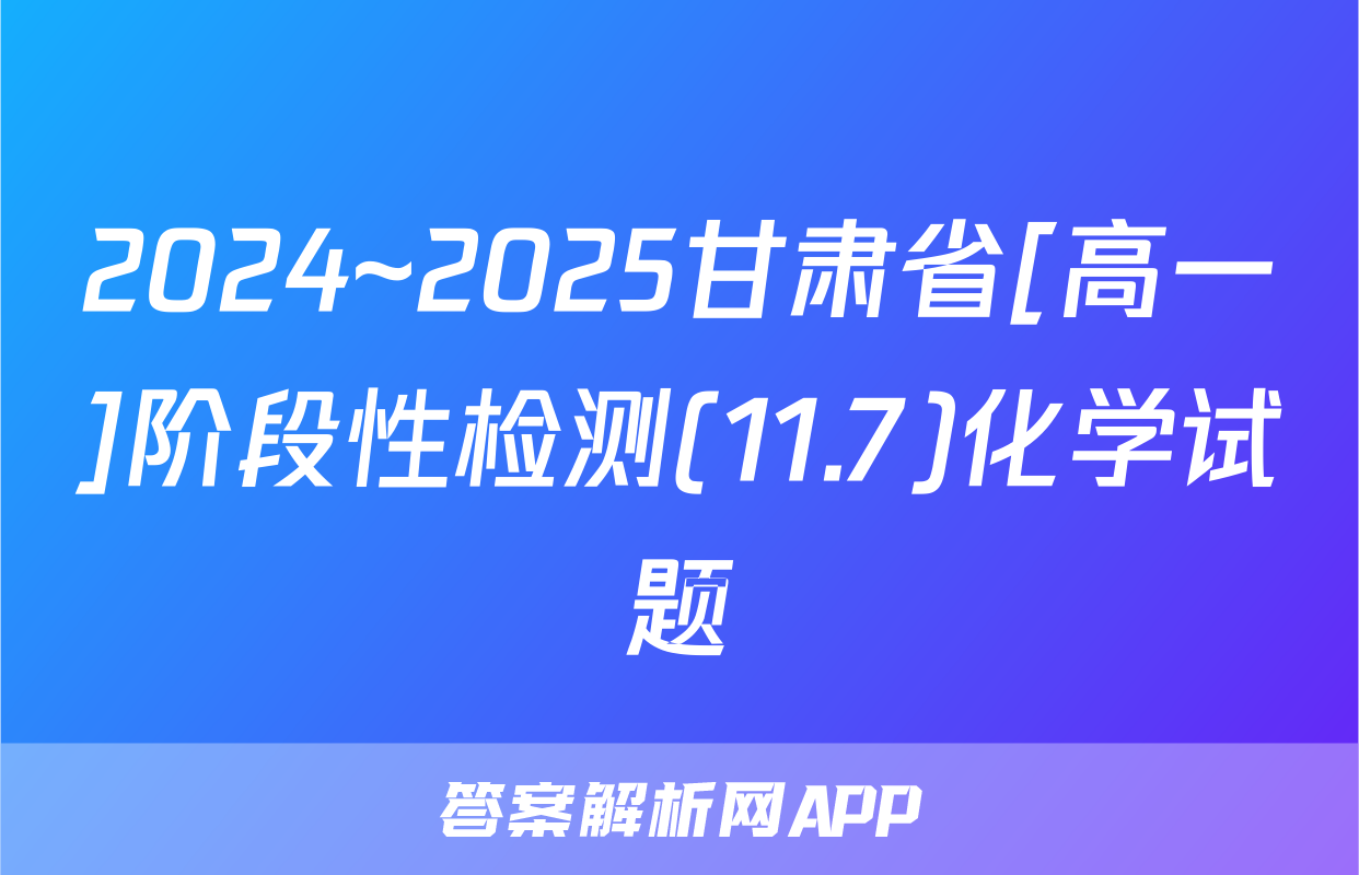 2024~2025甘肃省[高一]阶段性检测(11.7)化学试题