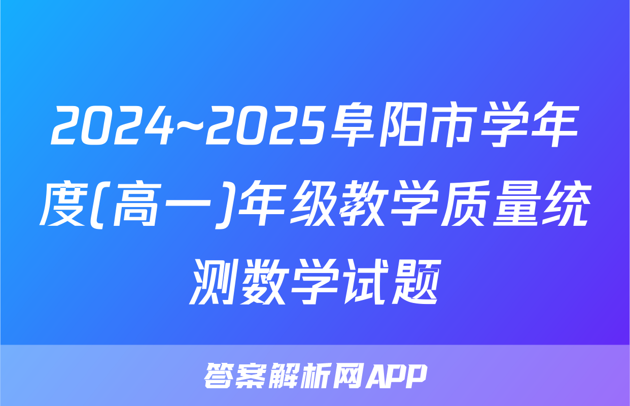 2024~2025阜阳市学年度(高一)年级教学质量统测数学试题