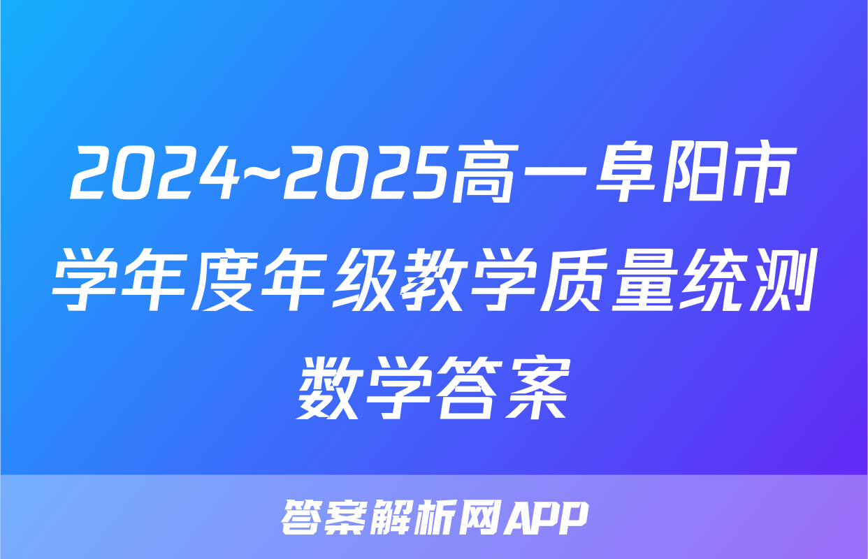 2024~2025高一阜阳市学年度年级教学质量统测数学答案