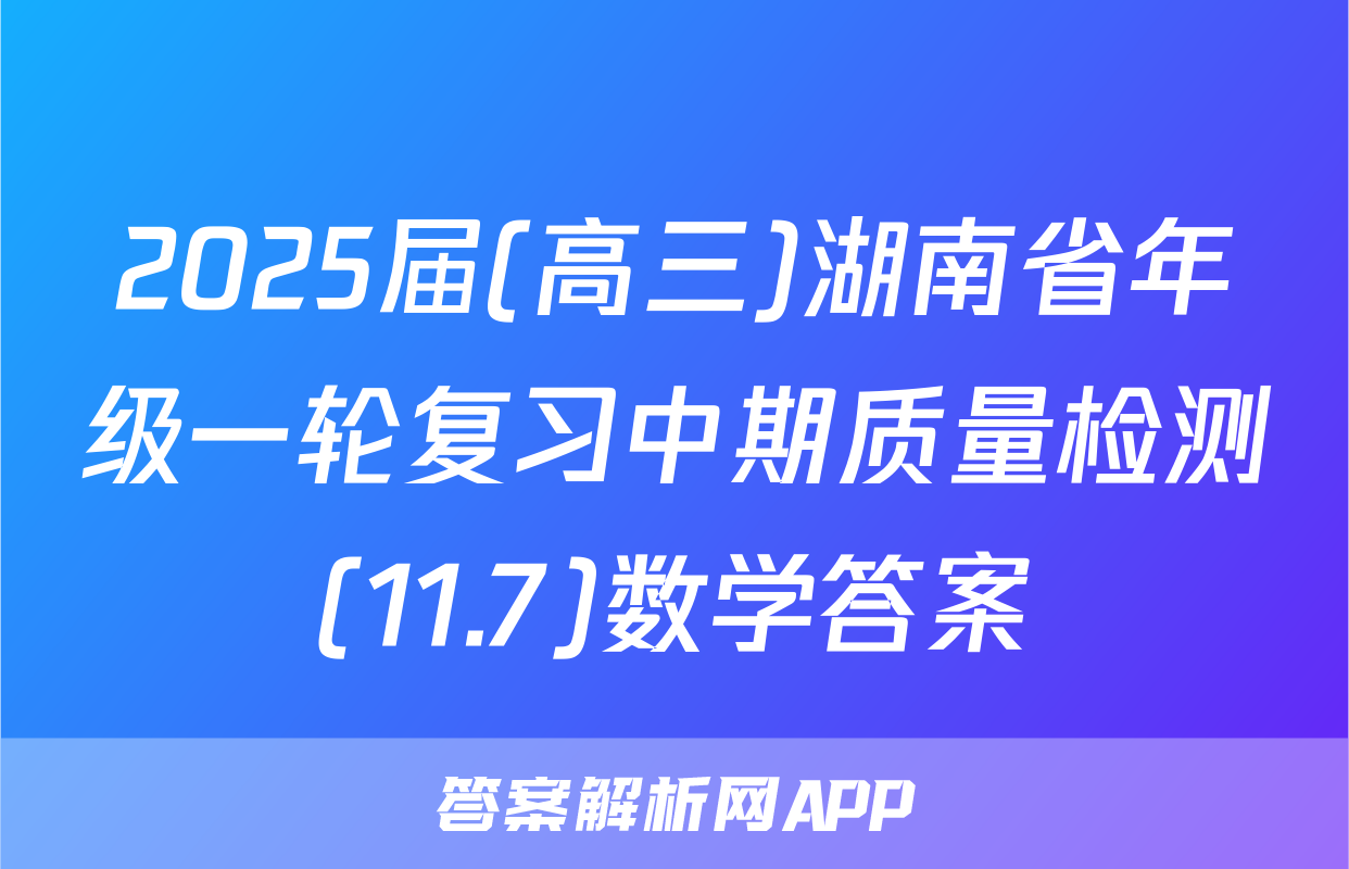 2025届(高三)湖南省年级一轮复习中期质量检测(11.7)数学答案