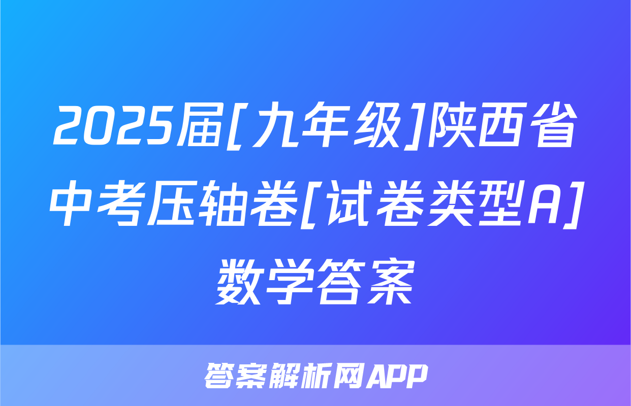 2025届[九年级]陕西省中考压轴卷[试卷类型A]数学答案