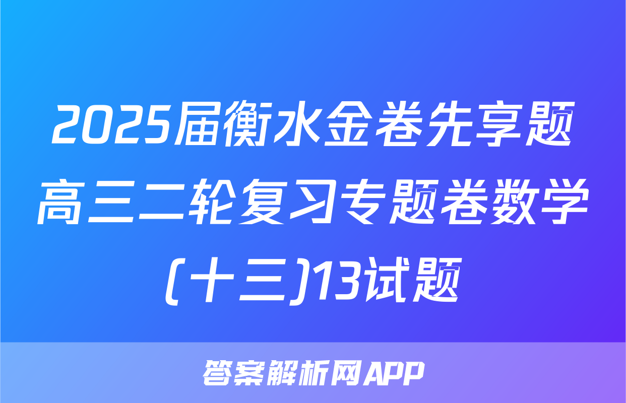 2025届衡水金卷先享题高三二轮复习专题卷数学(十三)13试题