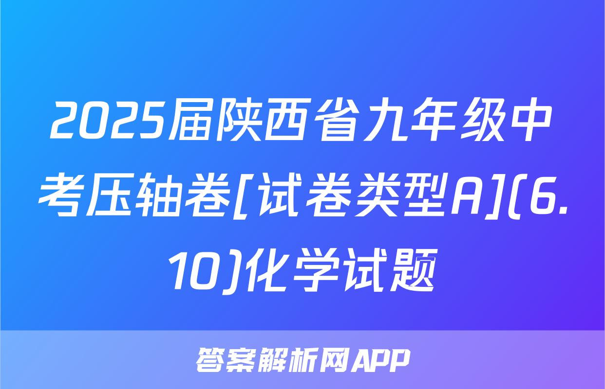 2025届陕西省九年级中考压轴卷[试卷类型A](6.10)化学试题