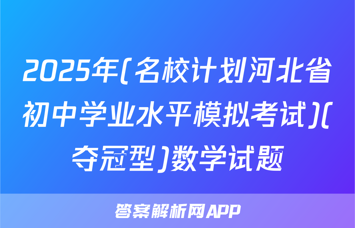2025年(名校计划河北省初中学业水平模拟考试)(夺冠型)数学试题