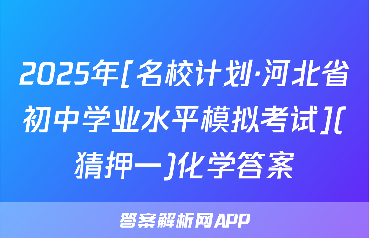 2025年[名校计划·河北省初中学业水平模拟考试](猜押一)化学答案
