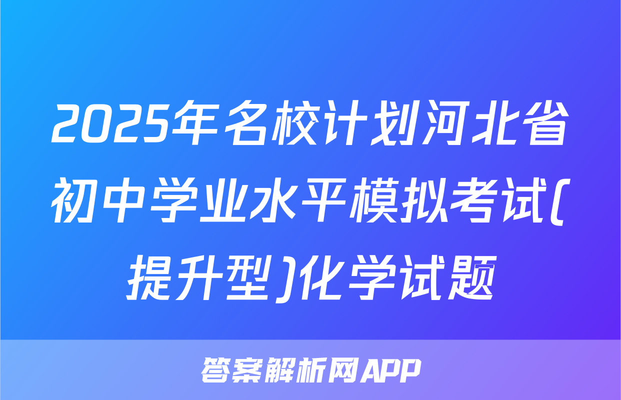 2025年名校计划河北省初中学业水平模拟考试(提升型)化学试题