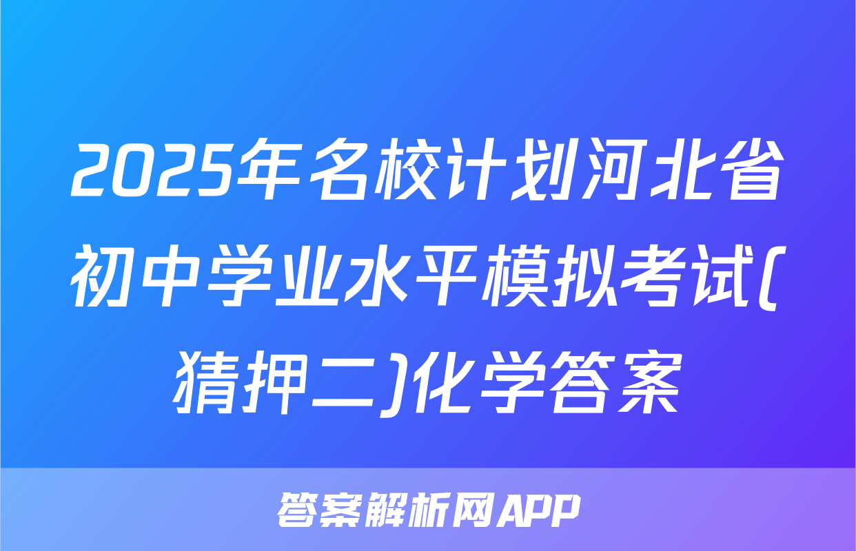 2025年名校计划河北省初中学业水平模拟考试(猜押二)化学答案