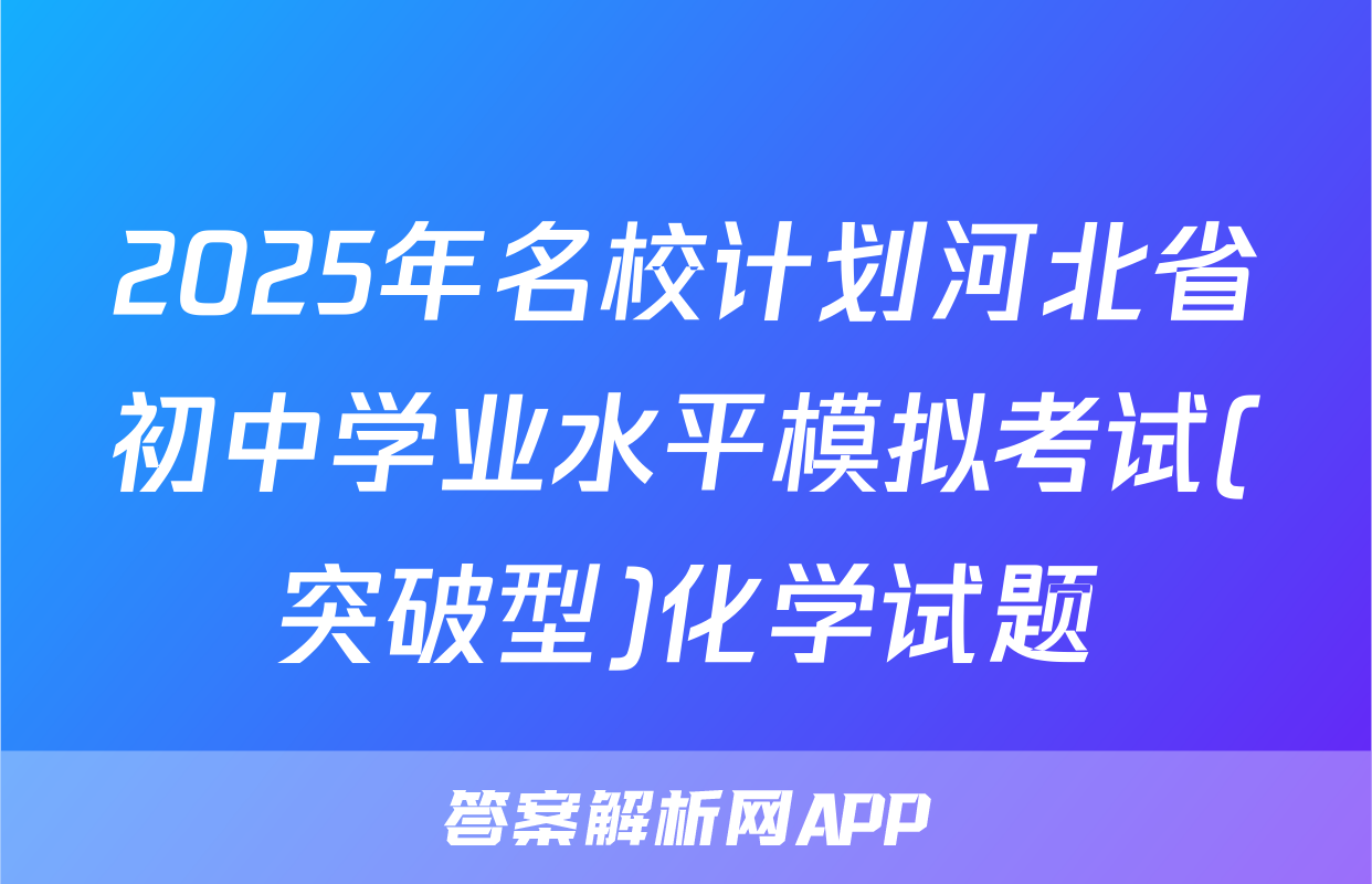 2025年名校计划河北省初中学业水平模拟考试(突破型)化学试题