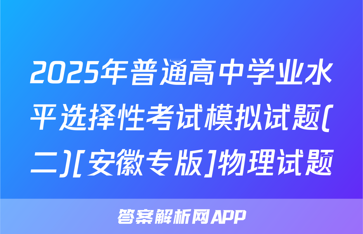 2025年普通高中学业水平选择性考试模拟试题(二)[安徽专版]物理试题