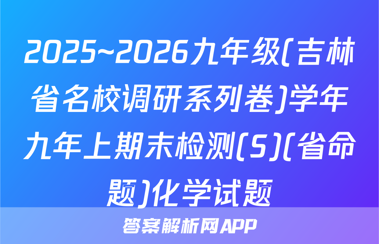 2025~2026九年级(吉林省名校调研系列卷)学年九年上期末检测(S)(省命题)化学试题